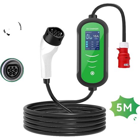 Chargeur de voiture électrique, longueur de câble de 5 m, courant réglable, 11KW 16A 5M, Type2 (1/2)