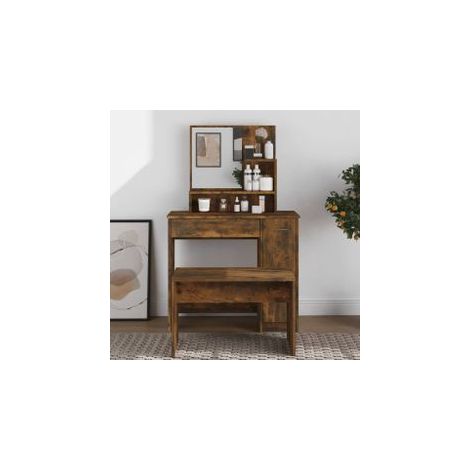 Coiffeuse avec miroir Chêne fumé 86,5x35x136 (1/5)