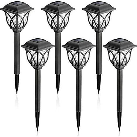 Lampe Solaire Jardin Chemin à Grille Carrée, LED Blanche, Lot de 6, Lampe à Piquer Pelouse Extérieure (1/5)