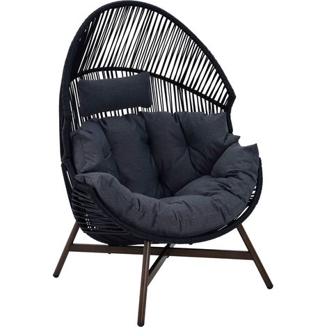 Oviala – Fauteuil de jardin œuf sur pied en rotin synthétique 142 cm – Cadre acier thermolaqué – Coussins rembourrés confortables – Style bohème