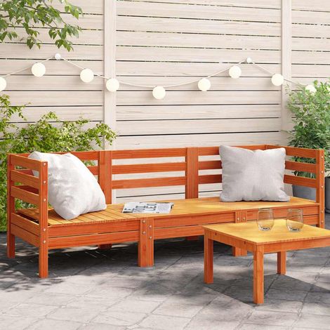 Canapé de jardin 3 places-Salon de jardin Sofa extérieur cire marron bois de pin massif 317470 (1/5)