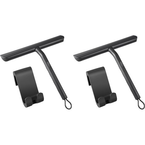 Raclette de Douche sans Traces pour Porte en Verre - 21cm Noir avec Support - pour Salle de Bain, Vitre de Voiture, Miroir (Lot de 2) (1/5)