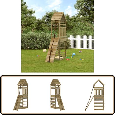 Spielturm mit Kletterwand Imprägniertes Kiefernholz - Holzspielplatz - Spielturm - Kletterwand - Kiefernholz - Gartenmöbel