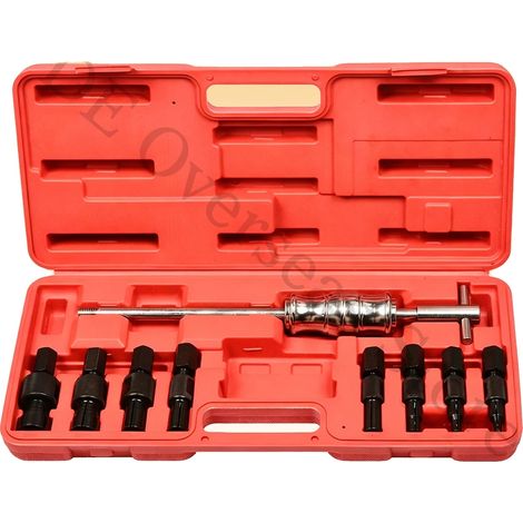 Kit para agujeros ciegos, 9 piezas, extractores de metal, longitud del martillo 105 mm, longitud del vástago 390 mm, dimensiones de la caja 47 cm (largo) x 21 cm (ancho) x 8 cm (alto) (1/5)