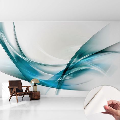 Papier peint autocollant adhésif installation rapide du papier peint durable et résistante Vagues bleues 416x254 cm (1/5)
