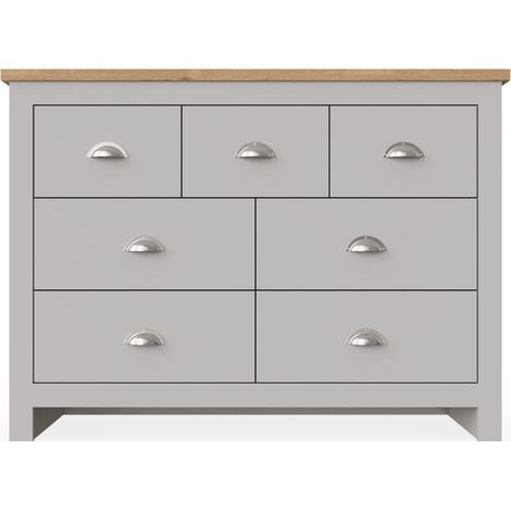 Large 7 Drawer Chest Grey Bedroom Storage Unit Oak Top (1/5)