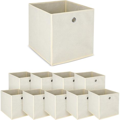Trintion 10er Set Aufbewahrungsbox Faltbox Faltbare Stoff Faltkiste mit Fingerloch 32 x 32 x 32 cm für Kallax Regale oder Raumteiler Beige