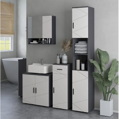 Meuble sous vasque 60 x 30 x 60 cm en panneau de particules gris, rangement réglable - CHICFURN (1/5)