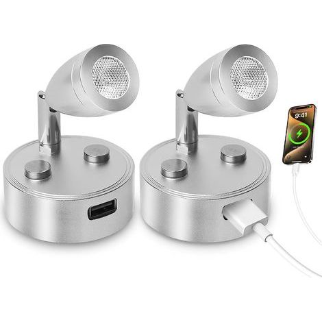 Set mit 2 12V LED-Lampen, Berührungsschalter, stufenloses Dimmen, USB-Anschluss, 3000K warmweißes Licht, für Wohnmobile (1/5)