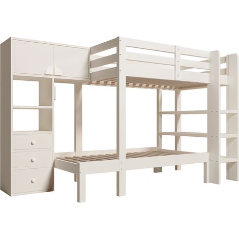 Litera infantil 90x200 cm con luz LED, almacenamiento integrado, blanco, EN747-1:2024 (1/5)