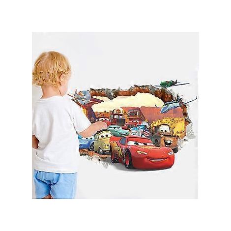 3D-Wandaufkleber mit beschädigten Cartoon-Autos und Flugzeugen, Kinderzimmer
