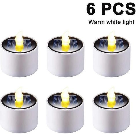 Lot de 6 lanternes solaires avec bougies chauffe-plat rechargeables et lampe à effet vacillant