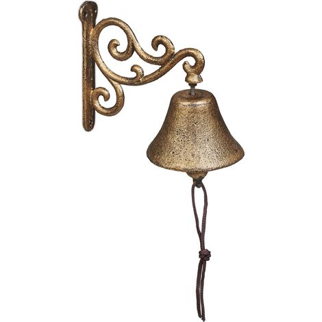 Cloche en Fonte, Design Antique, Sonnette Vintage pour Jardin, Corde, pour l’extérieur, Accessoire Mural, doré (1/5)