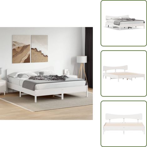 The Living Store Giroletto senza Materasso Bianco 160x200 cm Legno Massello Pino - Letto con testiera