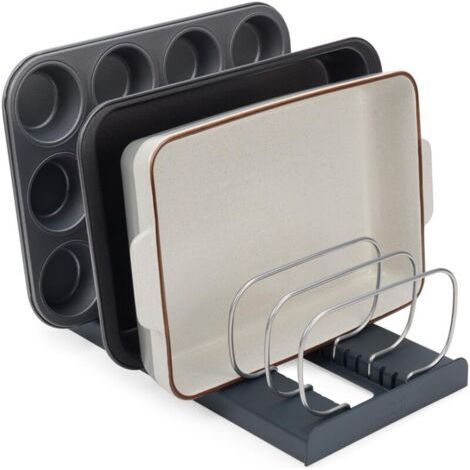 Organisateur Cuisine, Support Plateaux de Cuisson, Casseroles, Couvercles, Planches à Découper, avec 7 Compartiments Réglables, Anthracite (1/4)