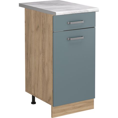 Mueble bajo de cocina R-Line, Gris azulado/Roble dorado, 40 cm encimera Mármol, Vicco (1/5)