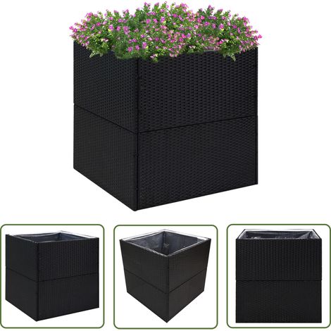 The Living Store Jardinière Noir 80x80x80 cm Résine tressée - Jardiniereresine - Jardiniere Exterieur - Pot Plante - Decoration Jardin - Bac A Fleurs (1/5)