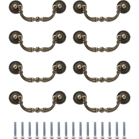 Lot de 8 poignées de tiroir en alliage de zinc pour commode, placard, meubles antiques, chevets, armoire, poignées de tiroir antiques (1/4)