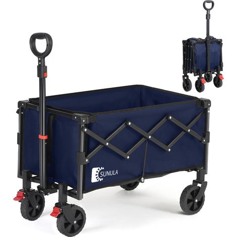 SUNULA Chariot pliable compact pour courses – 80 L – charge 100 kg – Bleu (1/5)