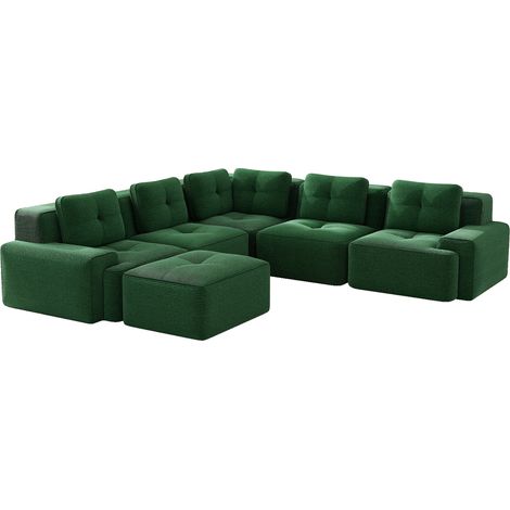 Sofá De Esquina Modular Sin Estructura En Tejido De Pana, Asiento Profundo y Base Antideslizante, Verde 295 x 295 x 69 cm (1/5)