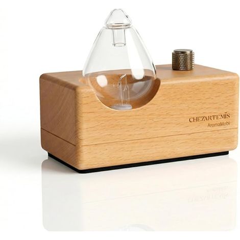 Diffuseur Huiles Essentielles sans Eau en Verre et Bois Naturel, Nébuliseur Aromathérapie pour Espace, Diffuseur Parfum avec LED (1/5)