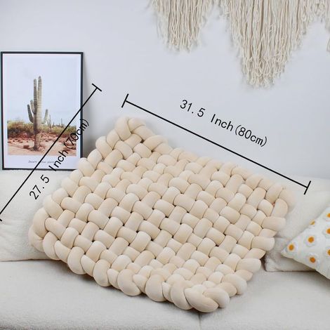 Tapis de jeu doux tissé à la main pour bébé – Coussin de temps sur le ventre – Tapis d'aire de jeu – Couleur beige clair