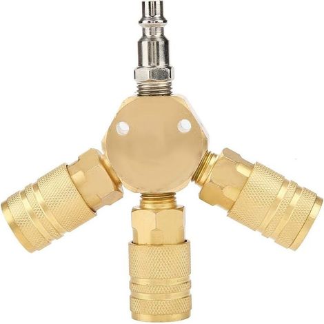 Connecteur pneumatique 1/4' à trois voies en T – Raccord rapide en métal – Pression 150 MPa – Pour tuyaux polyuréthane et outils pneumatiques (1/5)