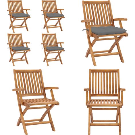 Chaises pliables de jardin avec coussins lot de 4 Teck solide - Chaise pliable - Bois de teck (1/5)