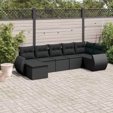 Salon de jardin 7 pièces en résine tressée noire avec rangement et coussins, 60.05kg - PANGIVO (1/3)