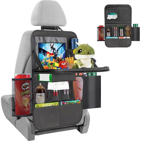Kinderauto-Organizer – Rückenlehnenschutz mit Klapptisch – Rücksitz-Organizer mit 12-Zoll-Tablet-Halterung – Wasserdichte Aufbewahrungstasche mit 13 Fächern