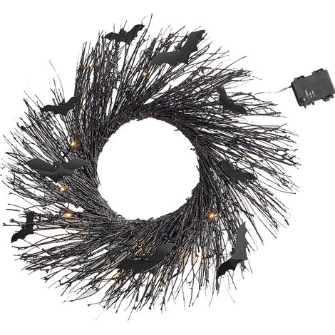 Halloween-Kranz, Wandmontage, Türhänger, Dekoration für drinnen und draußen, Partyzubehör, Schwarze Fledermaus, Leuchtend (1/2)