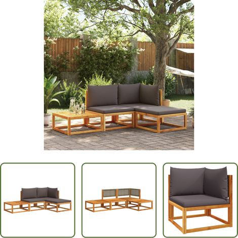 Rotin - Ensemble de canapés de jardin 4 pièces avec coussins en bois d'acacia et rotin (1/5)
