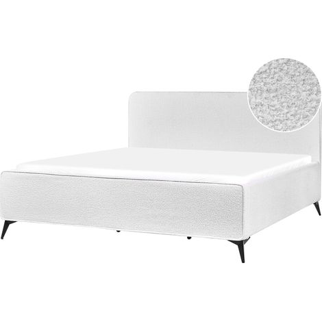 Bett mit Lattenrost Bouclé VALOGNES 180 x 200 cm Cremeweiß