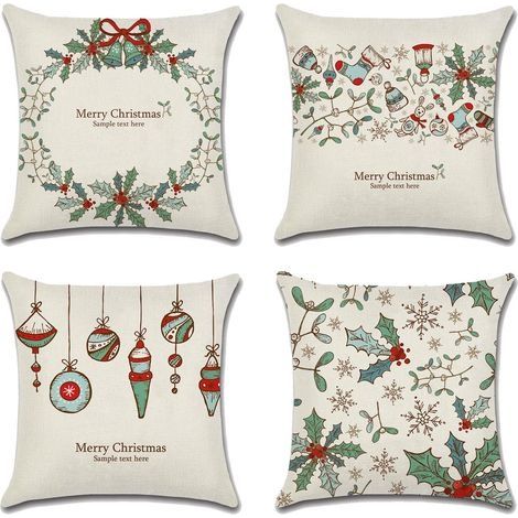 4 Pièces Housse de Coussin Noël 45x45cm Taie d'oreiller de Noël en Coton et Lin Merry Christmas Décoratif Taie d'oreiller pour Canapé Lit Chambre Chaise Jardin (1/5)