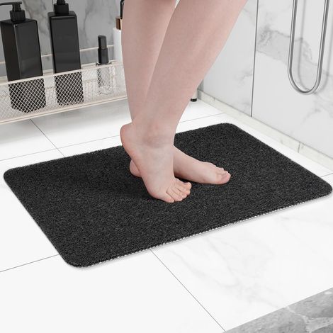 Tapis de douche antidérapant en PVC sans BPA, brosse pour les pieds en luffa à séchage rapide pour baignoire, noir, 40 x 60 cm (1/5)