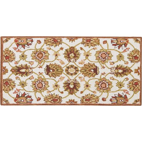 Alfombra de lana beige claro/marrón/verde oliva 80 x 150 cm pelo largo Ezine
