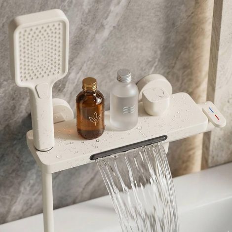 Mitigeur de Baignoire Cascade, Robinet de Salle de Bain avec Douchette à Main 3 Modes, Mélangeur de Baignoire avec Flexible en PVC de 1,5m, Aluminium d'Aviation (1/5)