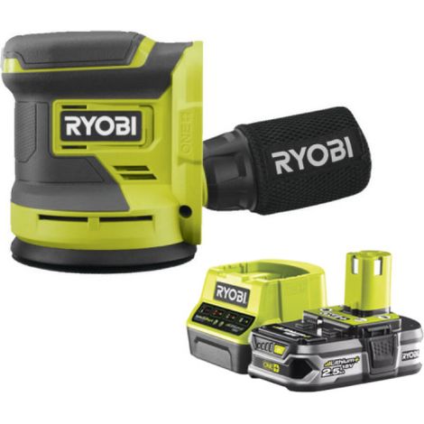 Confezione RYOBI 18V OnePlus RROS18-0 Levigatrice eccentrica - 1 batteria 2,5Ah - 1 caricatore rapido RC18120-125