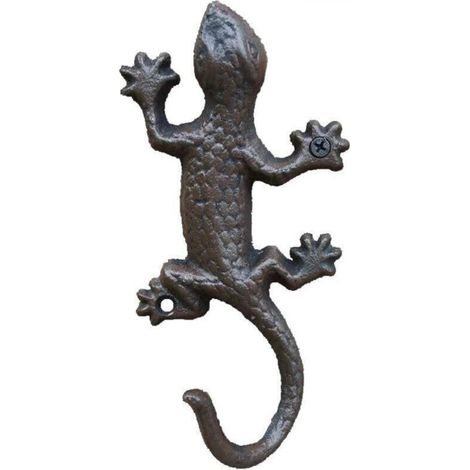 Dekorativer Wandhaken aus Gusseisen in Tierform, Wandgarderobe, stabile Haken für Hüte, Schlüssel, Mäntel (Gecko)