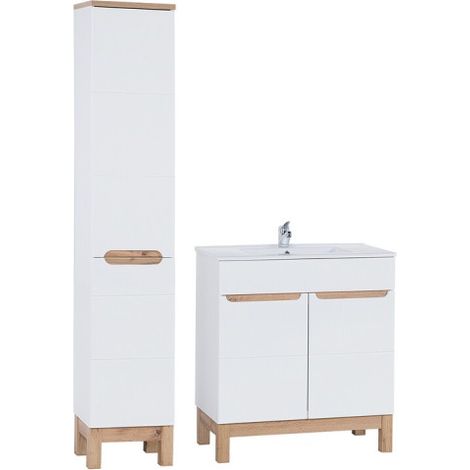 Ensemble meuble sous vasque à encastrer 80 cm + colonne - Cintra White - Livraison gratuite