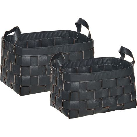 Set of 2 Baskets SIPPAR Faux Leather Black (1/5)