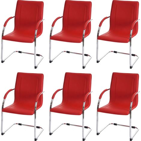 6er-Set Esszimmerstuhl Perm, Freischwinger Küchenstuhl Lehnstuhl Stuhl, Stahl rot