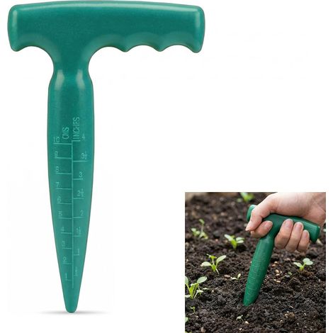 Plantador de bulbos con mango ergonómico en forma de T, plantador manual de jardinería con medición de profundidad, herramienta de jardinería para bulbos, plántulas, flores y hortalizas, herramienta p (1/5)