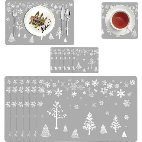 tapis De Table De Nol, (sapin De Nol Gris)pvc Napperon De Nol, Tapis De Table A Manger, Set De Table De Nol Set De Table, Sets De Table Lavables (1/5)