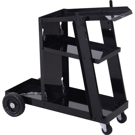 Chariot porte-outils pour poste à souder avec 3 étagères et chaîne de sécurité, noir 71x39x70 cm (1/5)