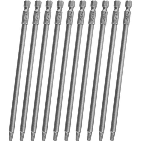 10Pcs 150mm Embouts de Tournevis à Tête Carrée SQ2 Magnétique Embout de Vissage à Tige Hexagonale de 6.35mm Bits Set en Acier Allié S2 pour Tournevis Électrique (1/5)
