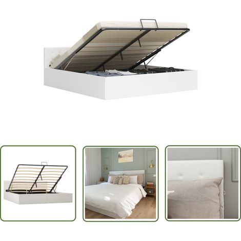 The Living Store Stauraumbett Hydraulisch Weiß Kunstleder 180×200 cm - Doppelbett - Bettgestell - Stauraumbett - Boxspringbetten - Schlafraum (1/5)