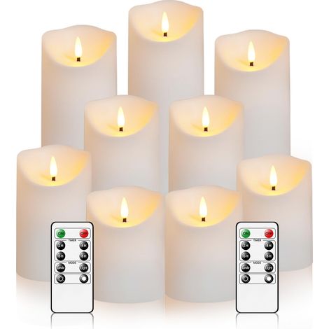 Bougies sans flamme avec télécommande, bougies sans flamme vacillantes à piles, bougies LED avec minuterie 2/4/6/8 h, ensemble de 9 bougies LED réalistes (D3 x H 3" 4" 5" 6" 7") (blanc) (1/5)