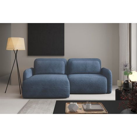 Ecksofa Schlafsofa Sofa SIMONE in Stoff Ambience Blau Ottomane Links