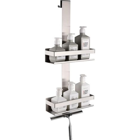 Etagere Douche Suspendue, Double Couche Support de Douche Suspendu en Acier Inoxydable, Panier de Douche Suspendu en Nickel Brossé, étagère de Douche Suspendue en Verre pour Salle de Douche (1/5)